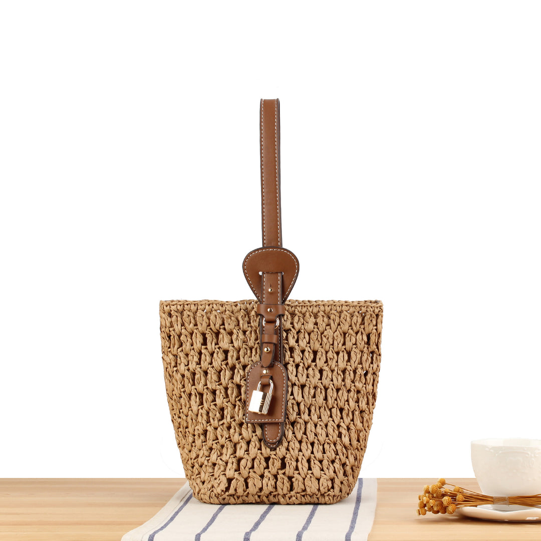 Braided Bast Handbag with Elegant Leather Decoration Stornfield