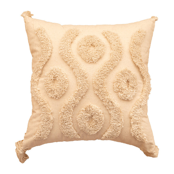 Textured Tufted Boho Shag Accent Throw Pillow with Tasseled Corners and Removable Cover