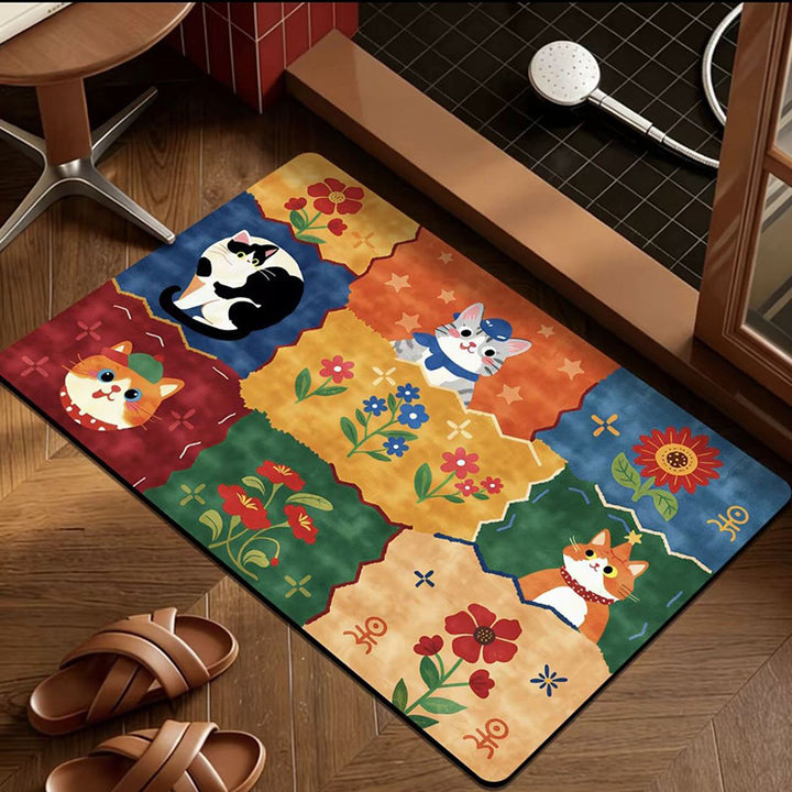 Playful Cat Pattern Bath Mat