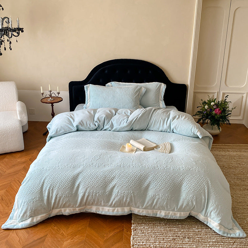Textured Botanical Matelassé Duvet Cover Set with Satin-Wrapped Hem