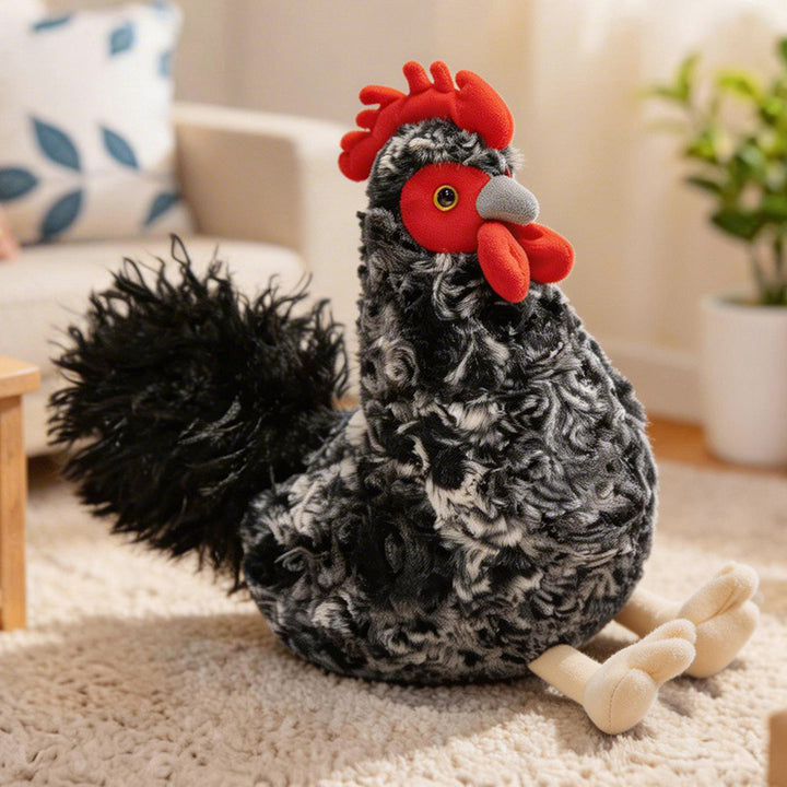 Lifelike Plush Hen Floor Cushion with Fluffy Faux Fur and Embroidered Face Stornfield