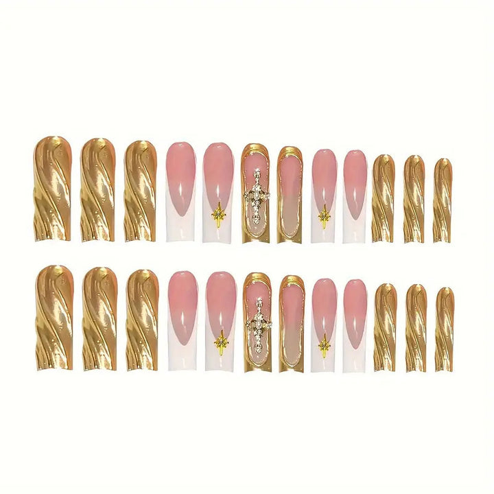 Elegant Press-On Nail Art with Gold Accents Stornfield