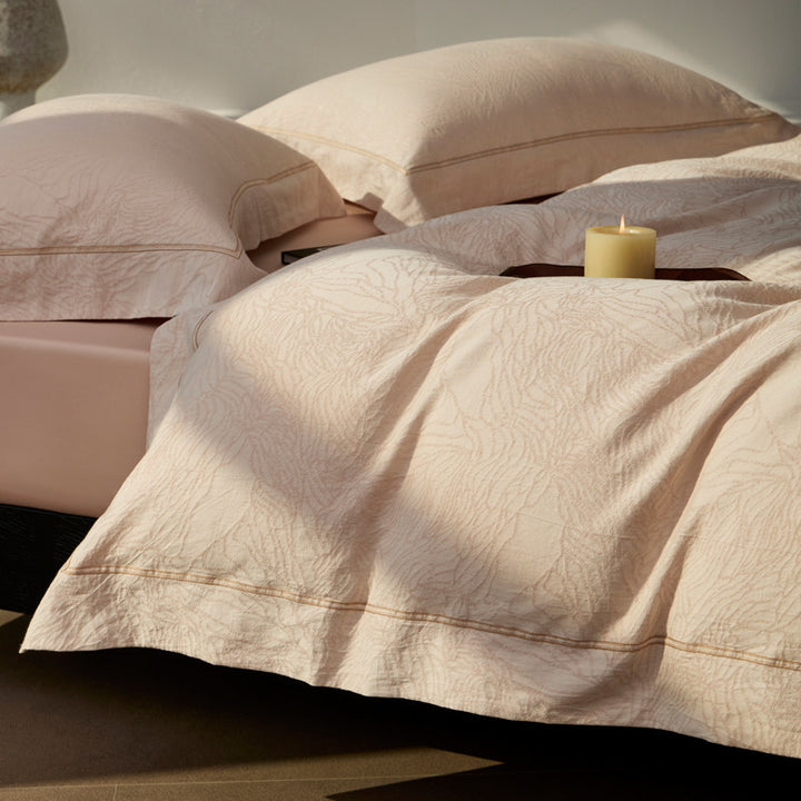Botanical Jacquard Cotton-Sateen Duvet Cover Set with Contrast Piping