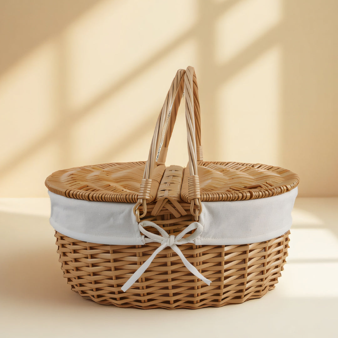 Women’s basket with decorative gingham fabric trim and sturdy handles Stornfield
