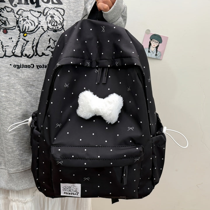 Cute Polka Dot Backpack with Plush Bow Stornfield