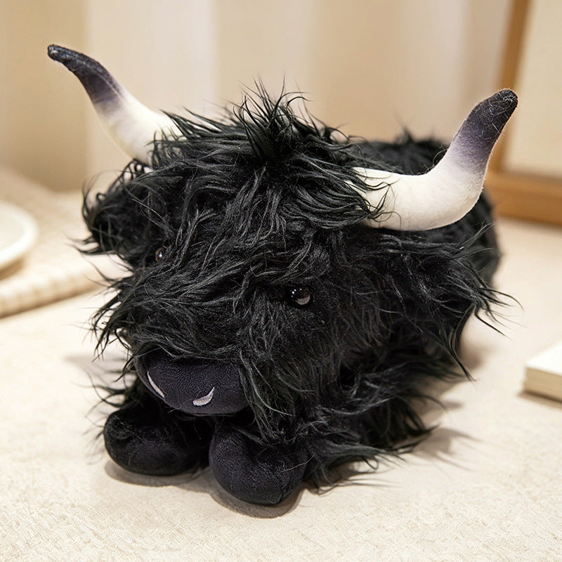 Plush Highland Calf Collectible Soft Toy with Curly Faux-Fur and Poseable Horns Stornfield