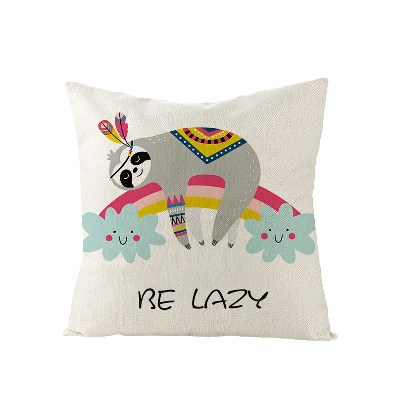 Decorative Throw Pillow Cover with Printed Giraffe Boho Nursery Design