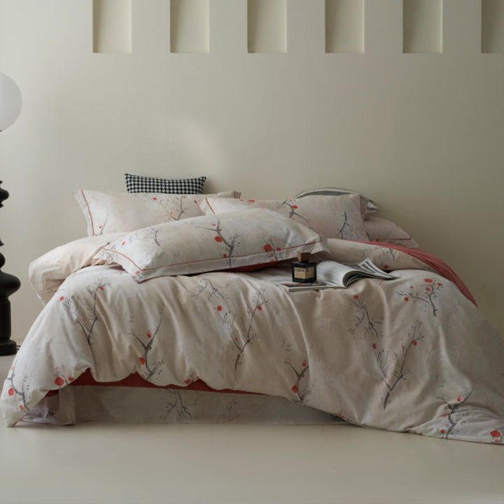 Bedding set made of cotton percale with geometric check pattern, breathable and easy to iron