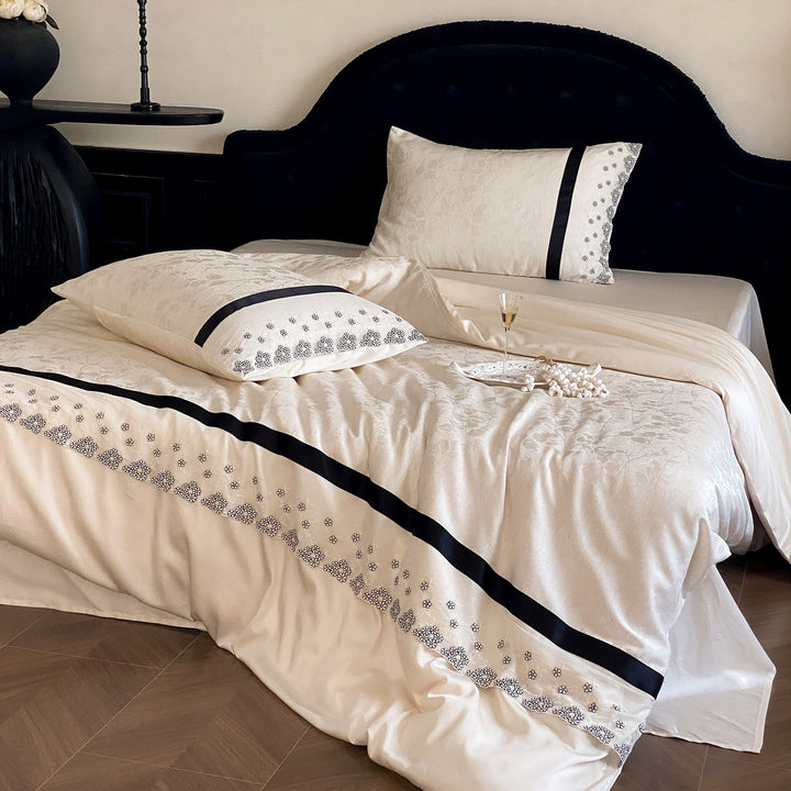 Luxury Embroidered Satin Duvet Cover and Pillowcase Set