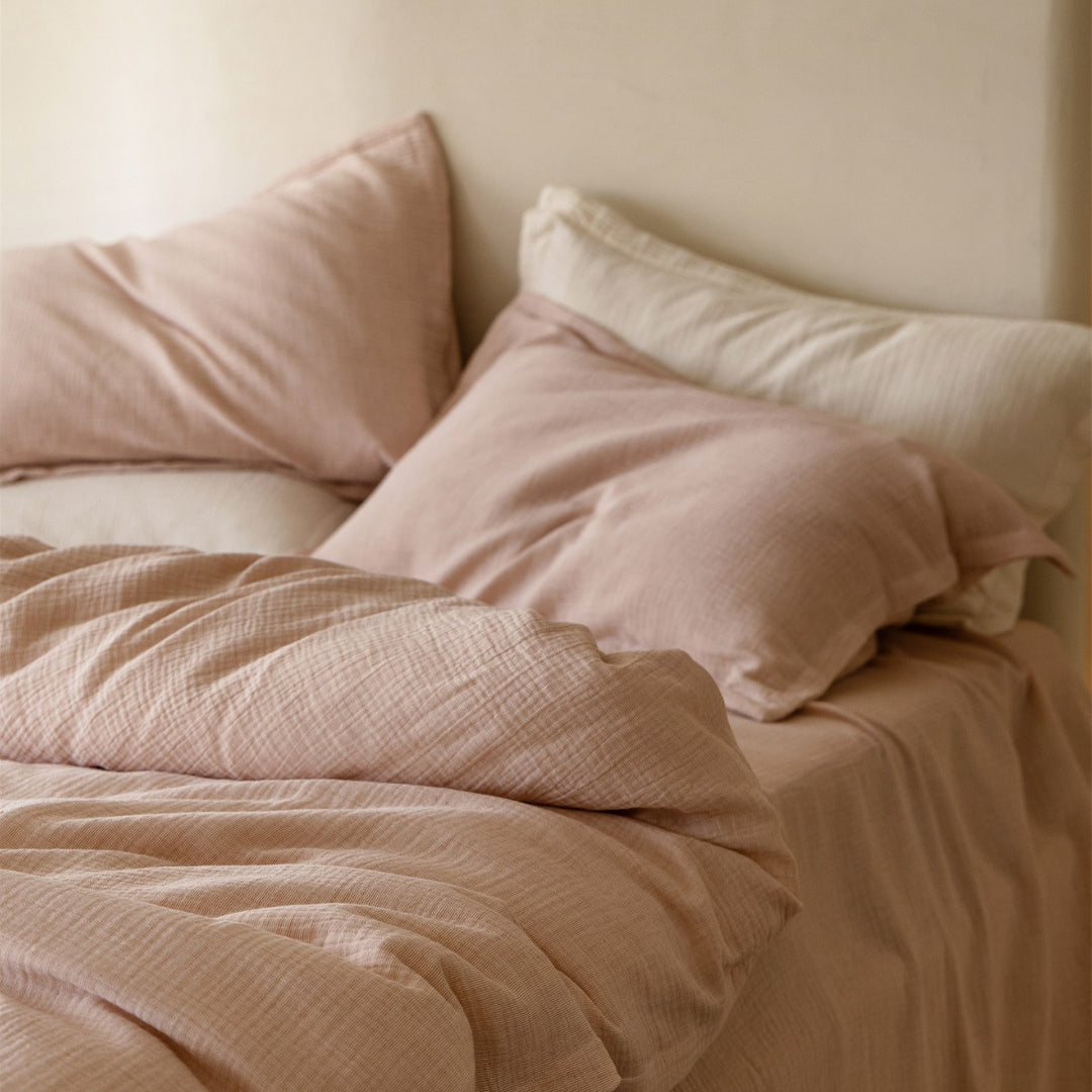 Lightweight Crinkled Cotton Gauze Duvet Cover & Pillowcase Set