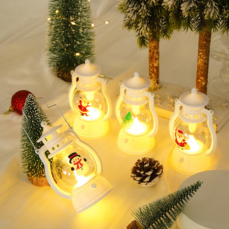 Decorative LED Christmas Lantern Nightlight with Glass Globe Merry Christmas Inscription and Metal Carry Handle