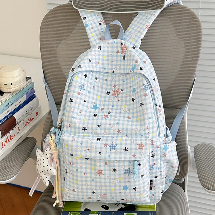 Stylish Checked Star-Patterned Backpack Stornfield