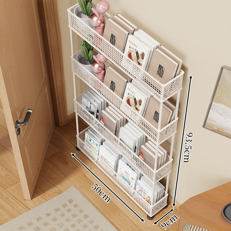 Slim Four-Tier Metal Mesh Narrow Bookshelf Organizer