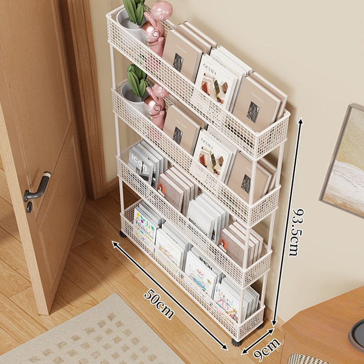Slim Four-Tier Metal Mesh Narrow Bookshelf Organizer