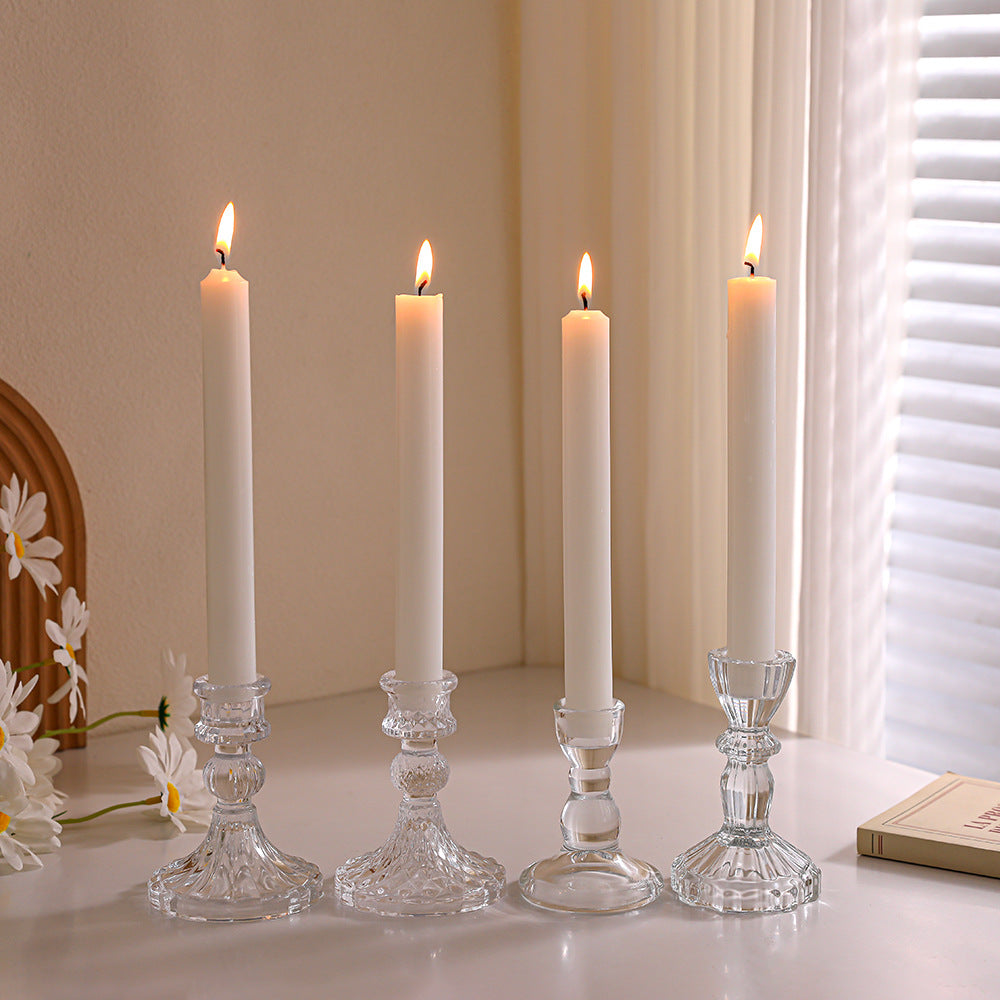 Crystal-cut Glass Candlestick Holder with Ribbed Stem Stornfield