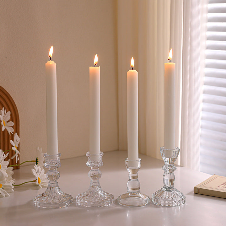 Crystal-cut Glass Candlestick Holder with Ribbed Stem Stornfield