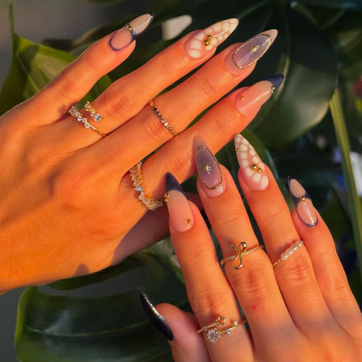 Premium Artistic Stiletto Press-On Nails with Gold Accents Stornfield