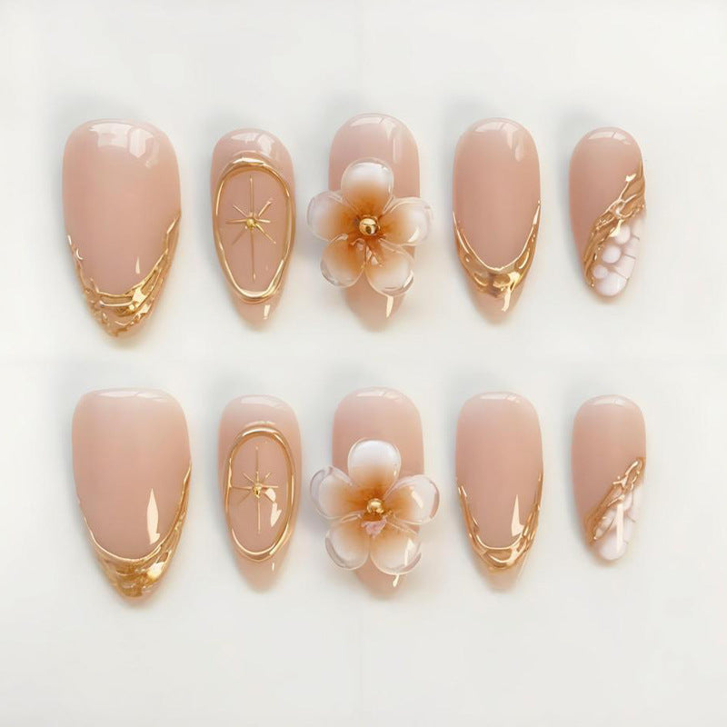 Artificial nail set with elegant flower and gold decorations Stornfield