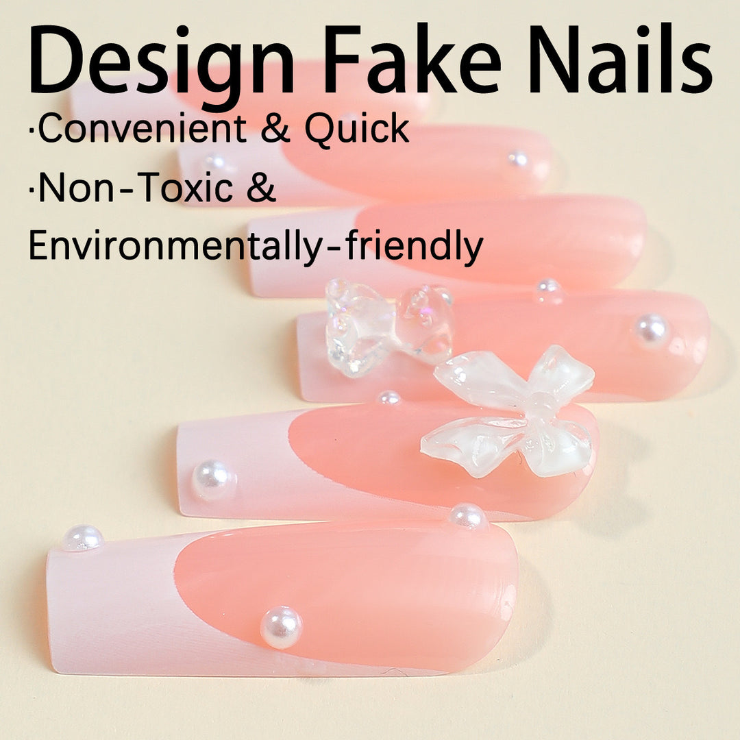 Artificial nail set with elegant 3D bows and glitter accents Stornfield