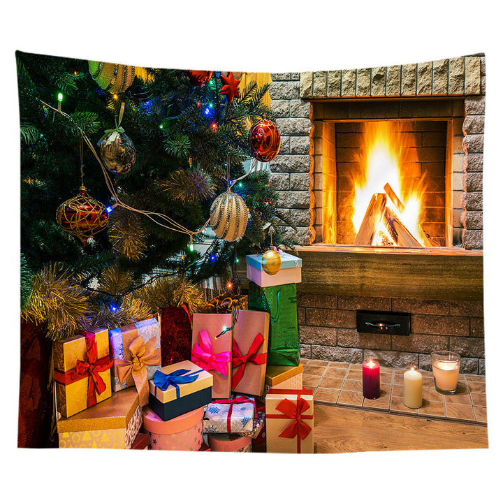 Lightweight Polyester Christmas Fireplace Scene Wall Tapestry Home Decor