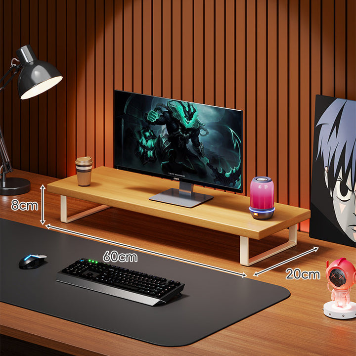 Solid Wood Monitor Riser with Minimal U-Frame Metal Legs