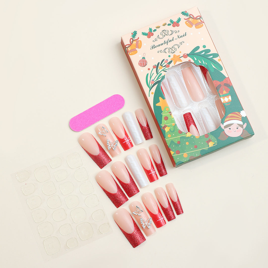 Festive Press-On Nail Art Set with Glitter and Decorative Accents Stornfield