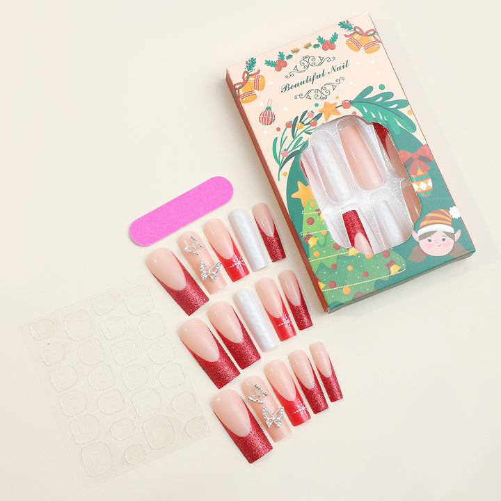 Festive Press-On Nail Art Set with Glitter and Decorative Accents Stornfield