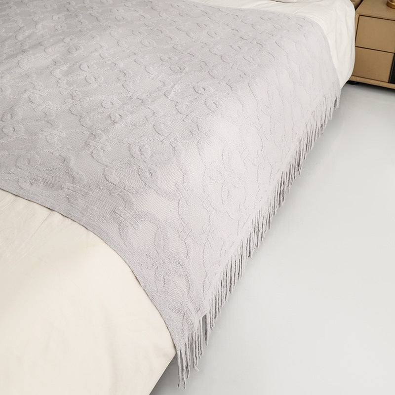 Cozy Textured Fringe Throw Blanket