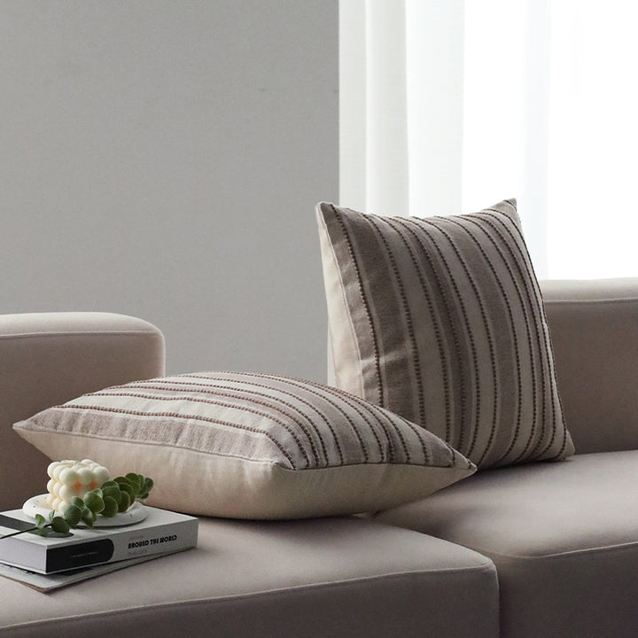 Square decorative cushion cover made of felted bouclé with fine linear texture Stornfield