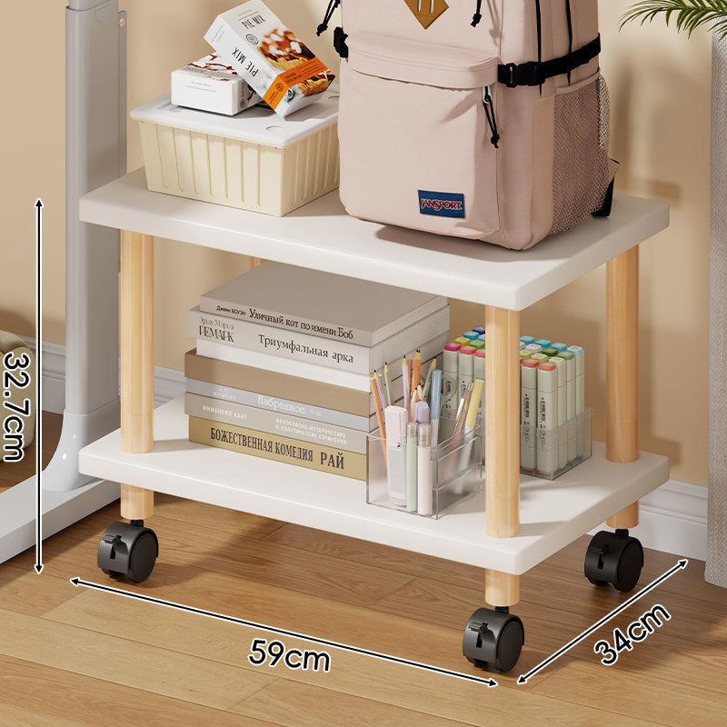 Compact Mobile Two-Tier Storage Cart with Wooden Legs and Locking Casters