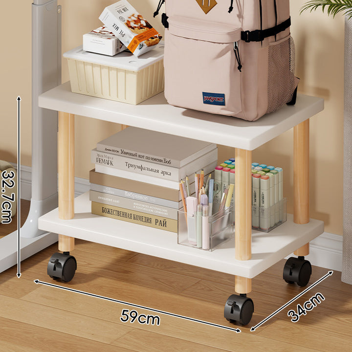 Compact Mobile Two-Tier Storage Cart with Wooden Legs and Locking Casters