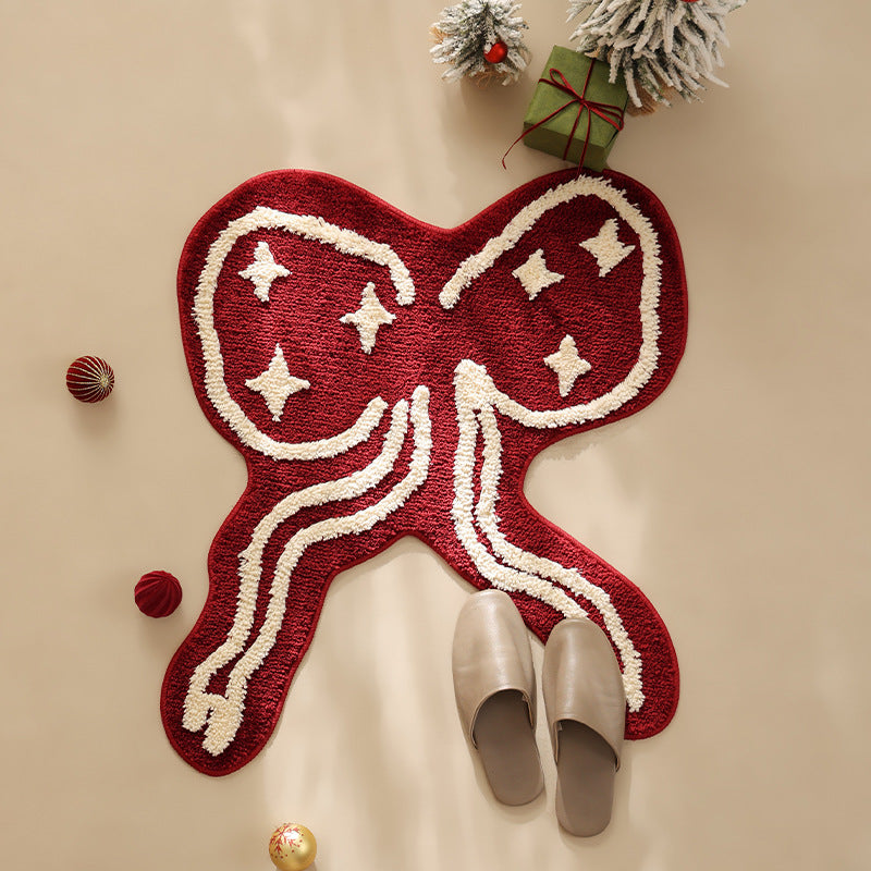 Hand-tufted bow bath mat with high-pile technique and non-slip back