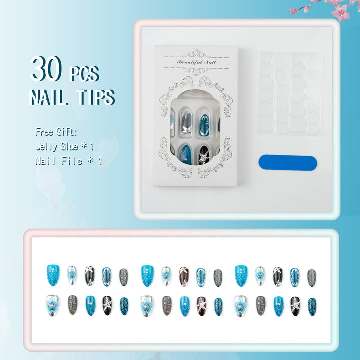 Artificial nails with floral and metallic accents Stornfield