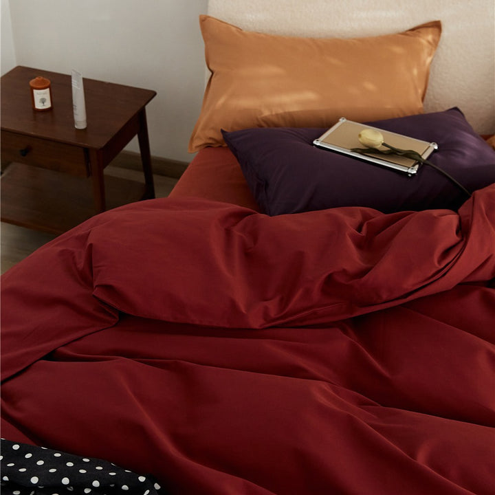 Reversible Two-Tone Cotton Sateen Duvet Cover Set with Deep-Pocket Fitted Sheet and Pillowcases