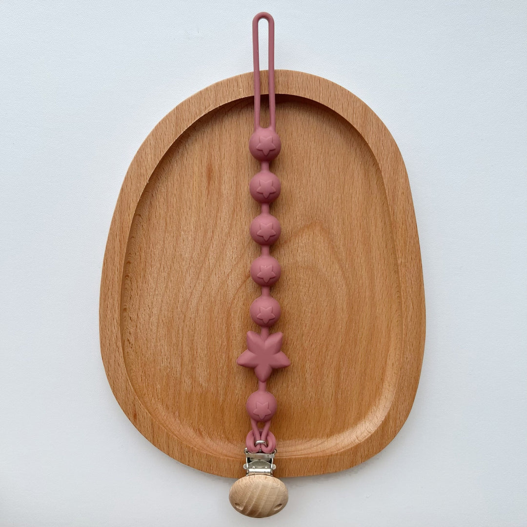 Silicone Sensory Bead Pacifier Leash with Safety Snap Clamp