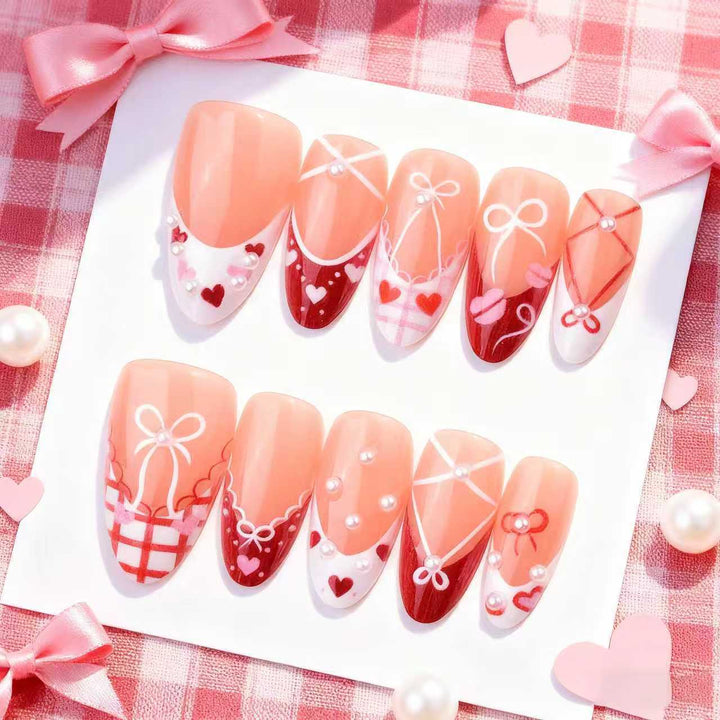 Decorative Press-On Nail Art Set with Bow and Heart Designs Stornfield