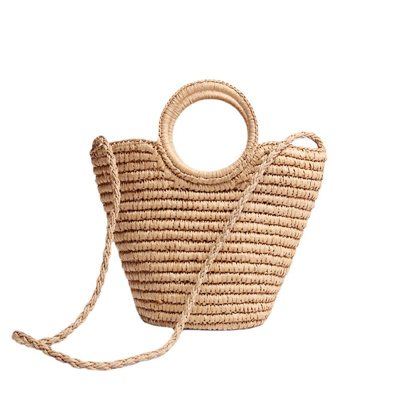 Handmade basket bag with round handle and removable shoulder strap Stornfield