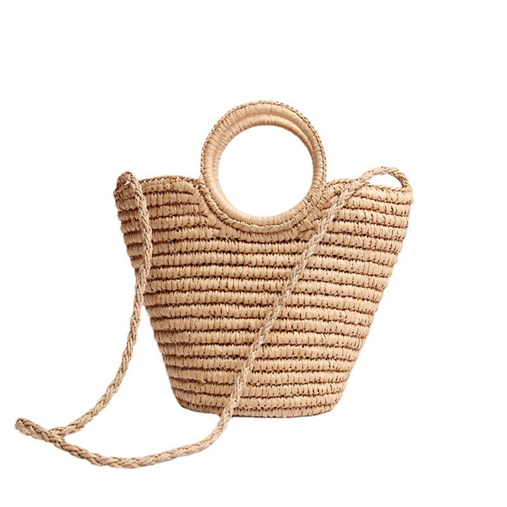 Handmade basket bag with round handle and removable shoulder strap Stornfield