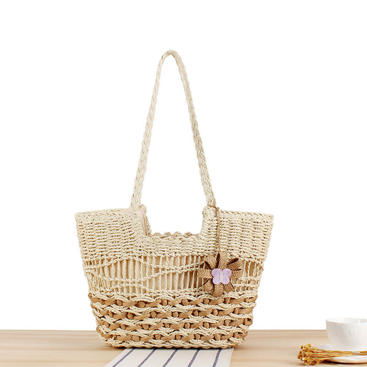 Handmade straw tote bag with unique flower design Stornfield