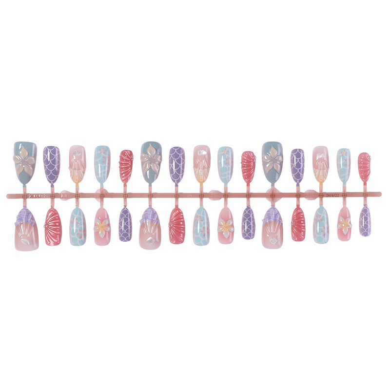 Decorative Press-On Nail Set with Floral and Gem Accents Stornfield
