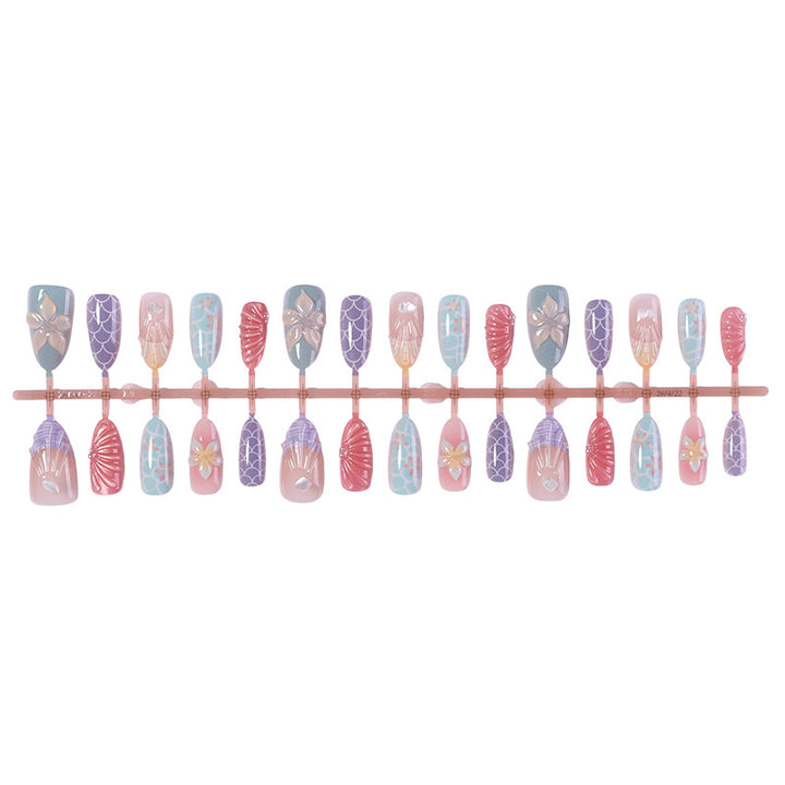 Decorative Press-On Nail Set with Floral and Gem Accents Stornfield