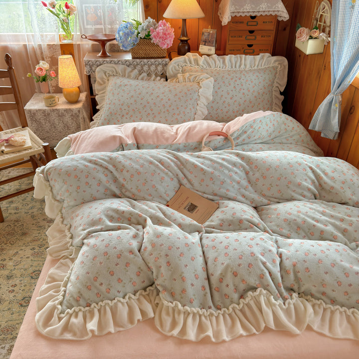 Plush Floral Sherpa Throw Blanket