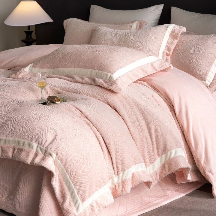 Embroidered Cotton Sateen Duvet Cover Set with Pintuck Panels and Pillow Shams