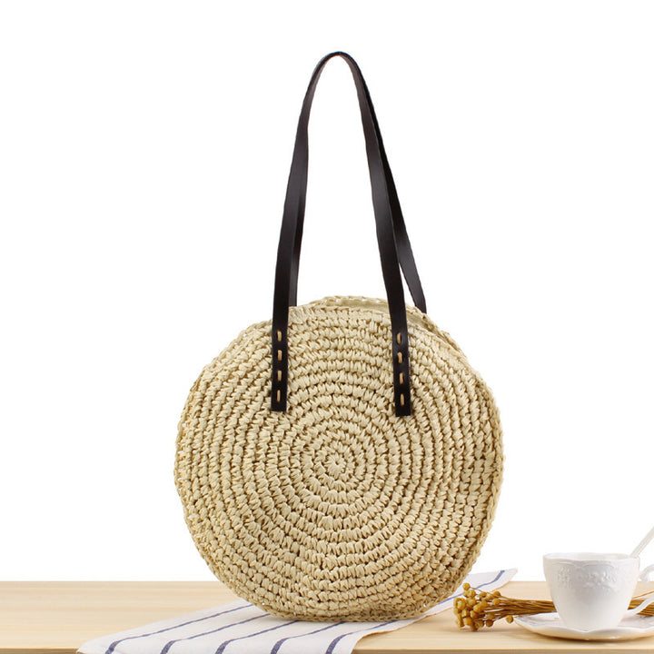 Round Bast Tote Bag with Leather-Embellished Handles Stornfield