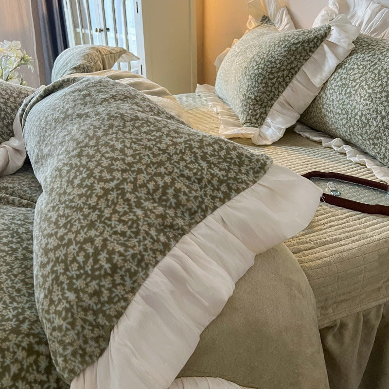Floral Brushed Cotton Duvet Cover Set with Ruffled Satin Trim