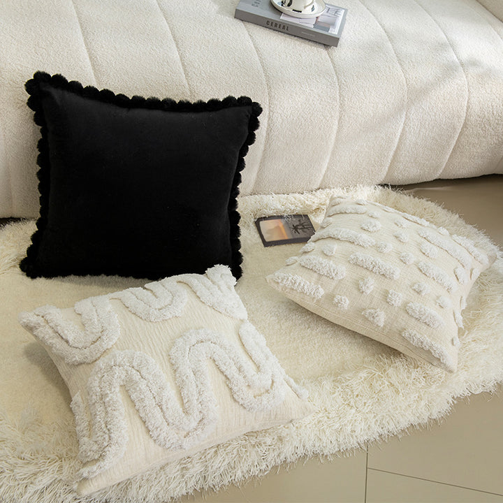 Decorative Square Velvet Throw Pillow with Pom-Pom Fringe and Removable Insert