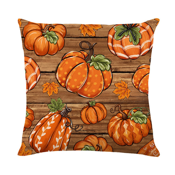 Decorative Autumn Pumpkin Print Square Throw Pillow Cover with Hidden Zipper and Linen-Texture