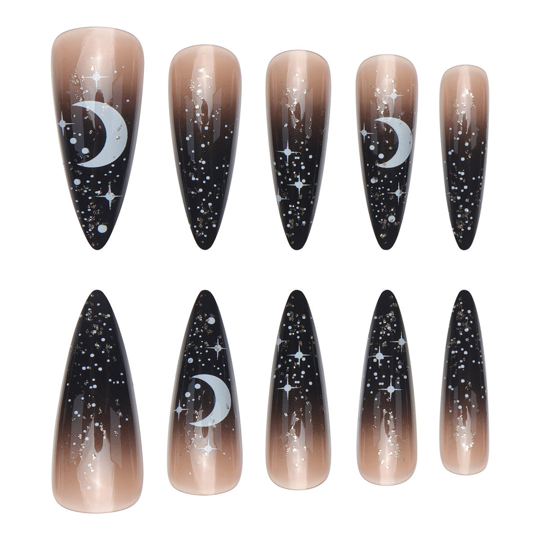 Glamorous Stiletto Press-On Nails with Celestial Design Stornfield