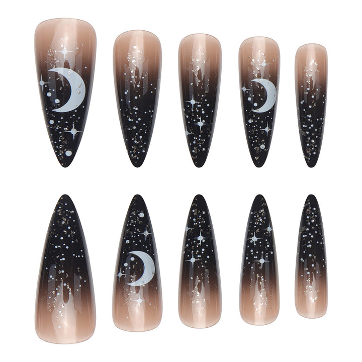 Glamorous Stiletto Press-On Nails with Celestial Design Stornfield