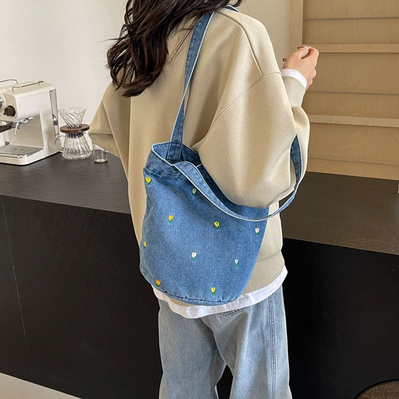 Embroidered Denim Tote Bag